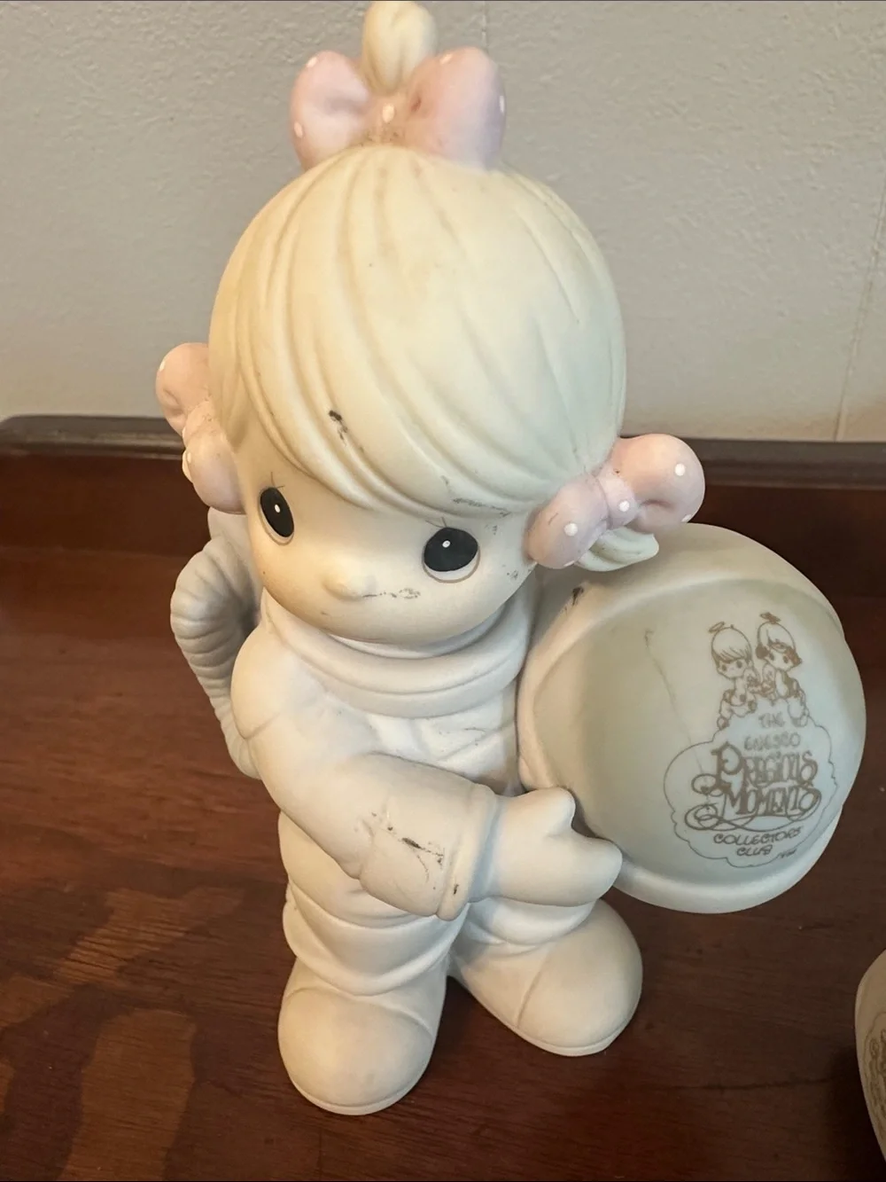 Precious Moments Cream Porcelain Girl Figurine with Pink Bows